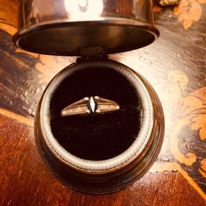 Vintage Blue Sapphire, high setting white gold size 7 appx.